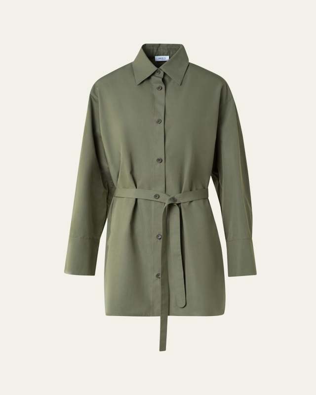 Oversized Cotton Poplin Belted Tunic Blouse
